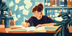 female student writing on a notebook