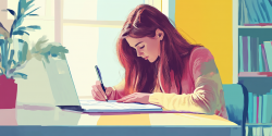 student writing an essay